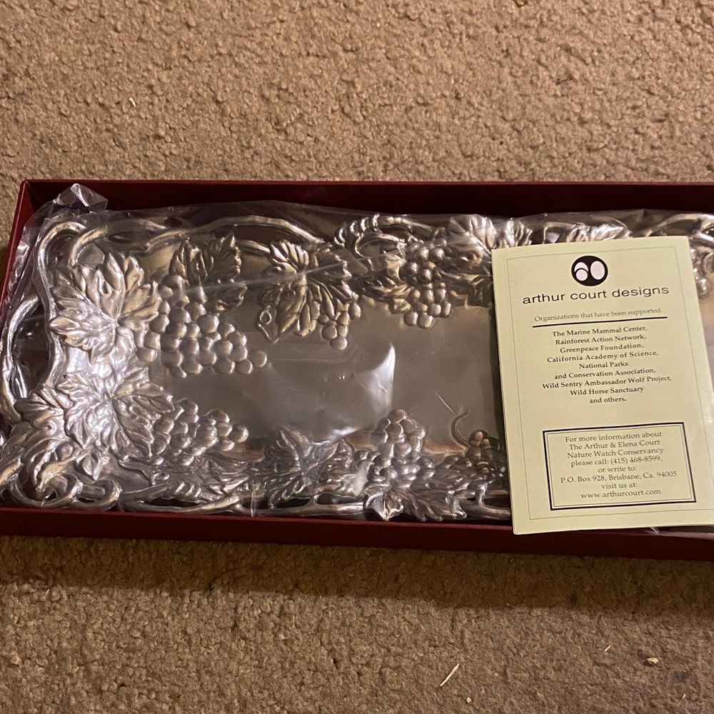 Arthur Court Silver Serving Tray with Grapes. Like New. In Box.